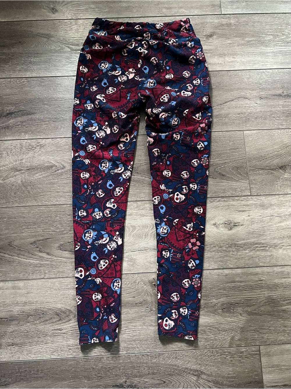 LuLaRoe Girls' Navy, Burgundy & Blue Skull Print Leggings